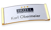 The standard polar&reg; "metal" name tag is self-inscribed by the customer on the PC. Matching sheets are issued complete with name and logo or preprinted on offset and then provided with names.